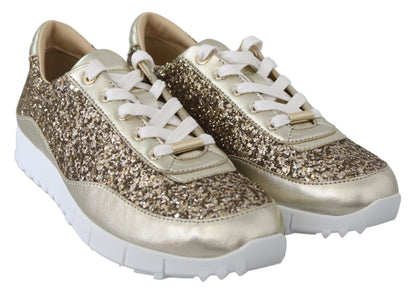 Sneakers en cuir doré antique pailleté de Jimmy Choo