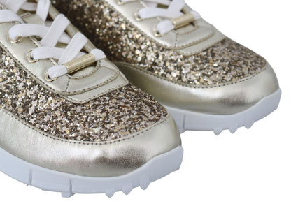 Sneakers en cuir doré antique pailleté de Jimmy Choo