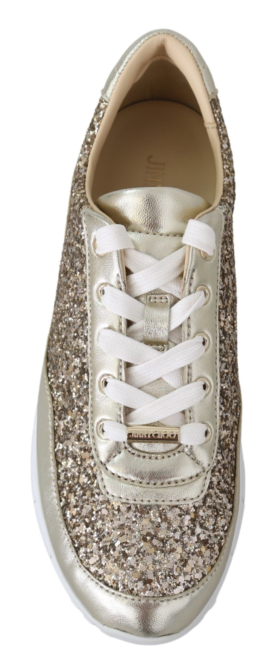 Sneakers en cuir doré antique pailleté de Jimmy Choo