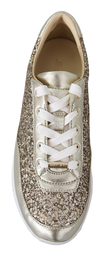 Sneakers en cuir doré antique pailleté de Jimmy Choo