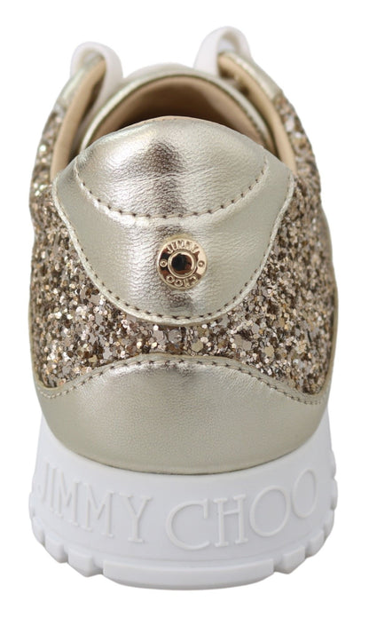 Sneakers en cuir doré antique pailleté de Jimmy Choo