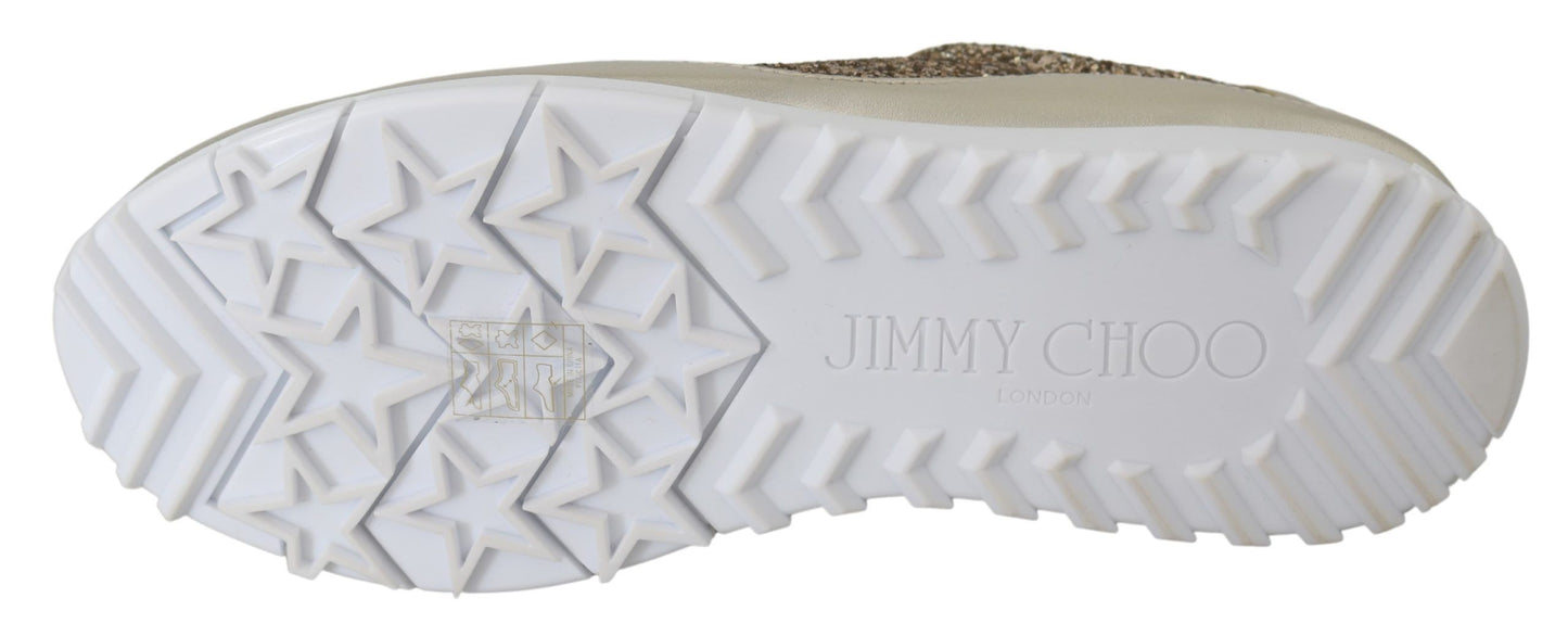 Sneakers en cuir doré antique pailleté de Jimmy Choo