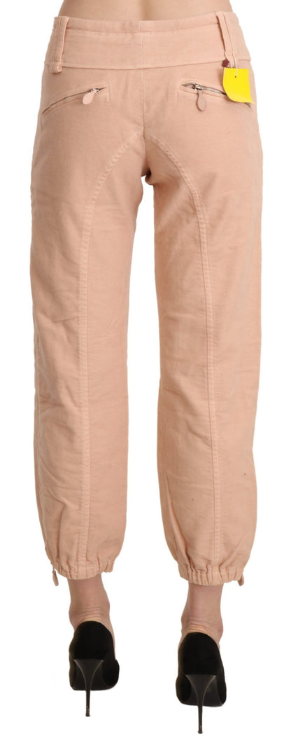 Ermanno Scervino beige, cropped katoenen broek met middelhoge taille.