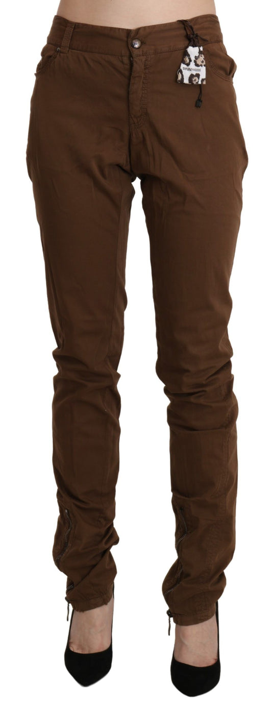 Pantalon slim taille haute en coton brun Ermanno Scervino