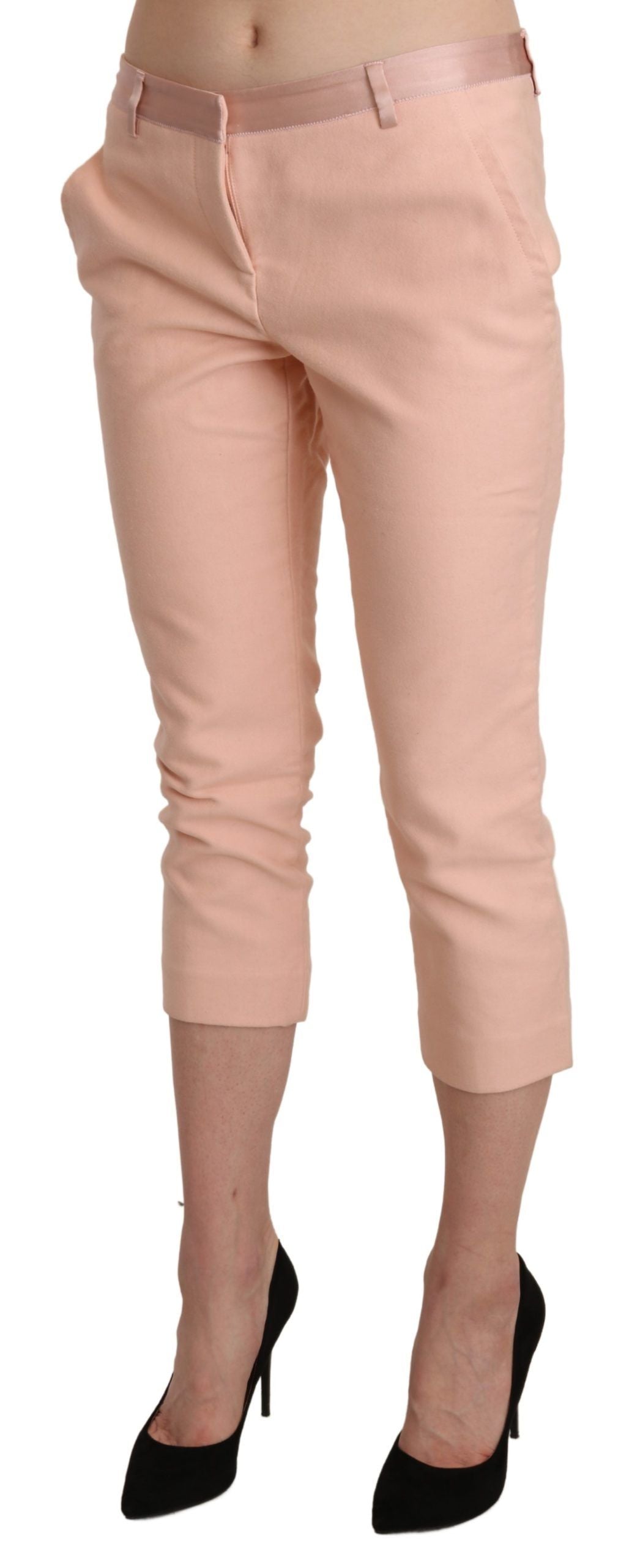 Ermanno Scervino Roze, strakke, cropped capri broek met lage taille