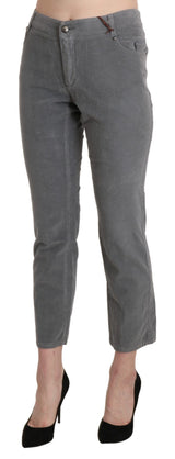Pantalon taille haute en coton stretch gris, taille courte, Ermanno Scervino