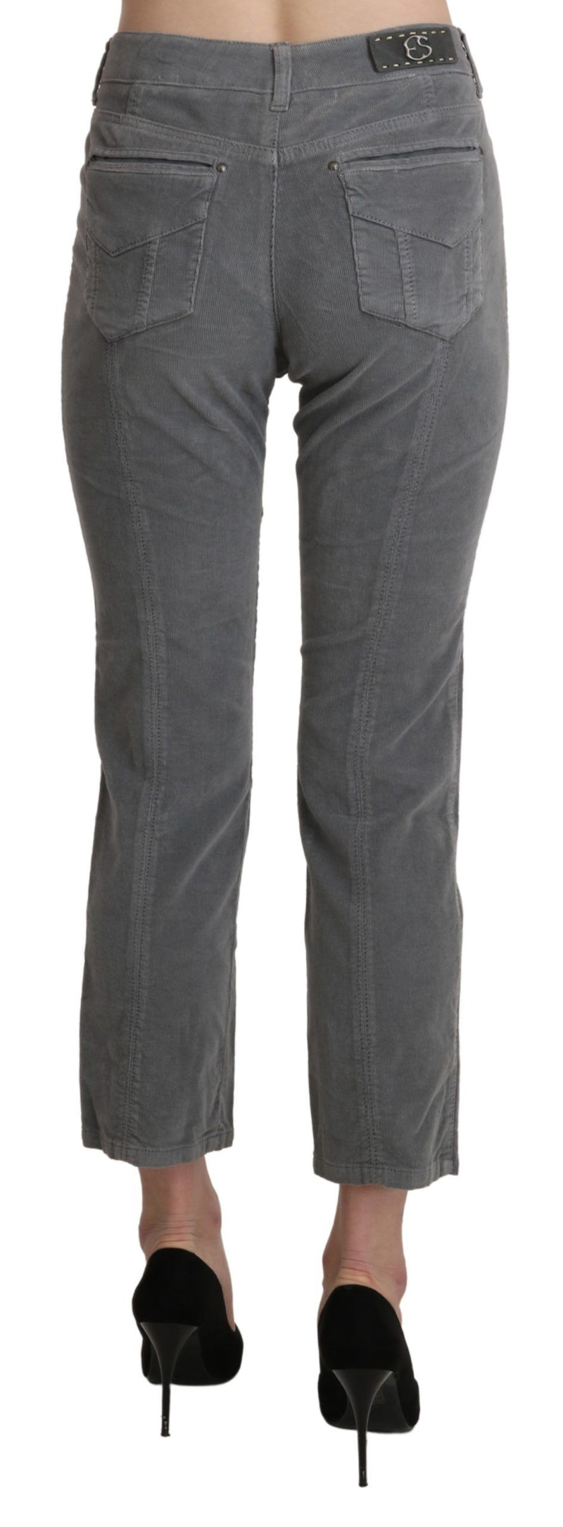 Pantalon taille haute en coton stretch gris, taille courte, Ermanno Scervino