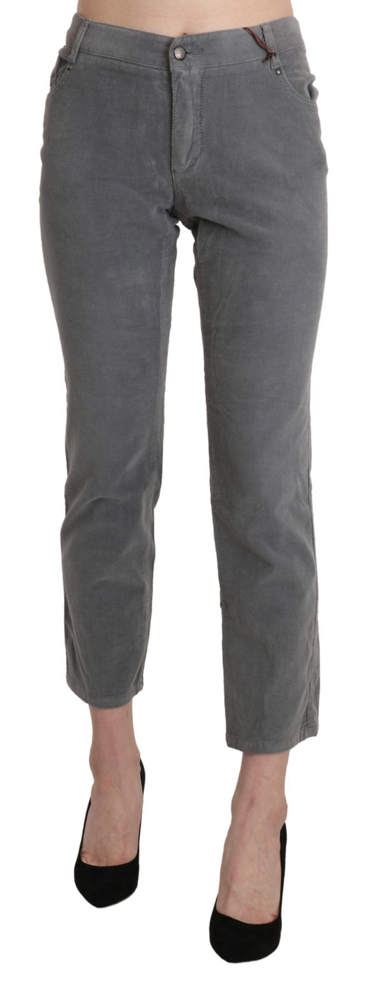 Pantalon taille haute en coton stretch gris, taille courte, Ermanno Scervino