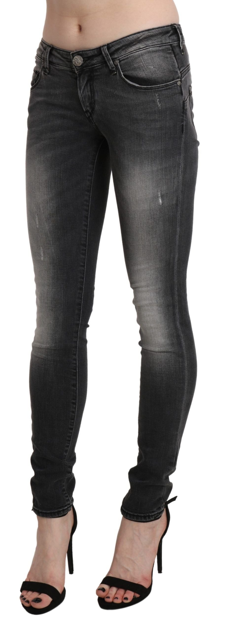 Jeans skinny en coton Acht, gris noir délavé