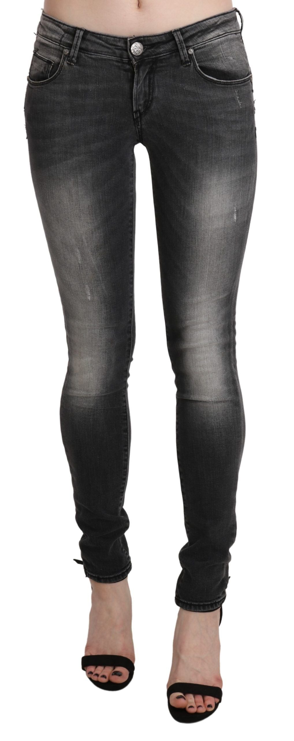 Jeans skinny en coton Acht, gris noir délavé