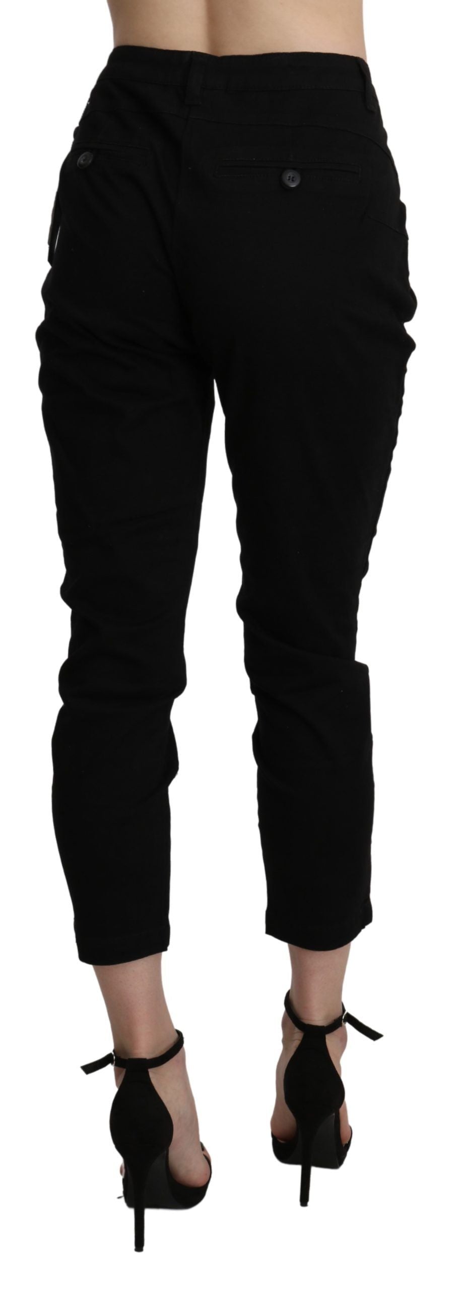 Acht Pantalon Capri Cropped Skinny Noir Taille Haute en Coton