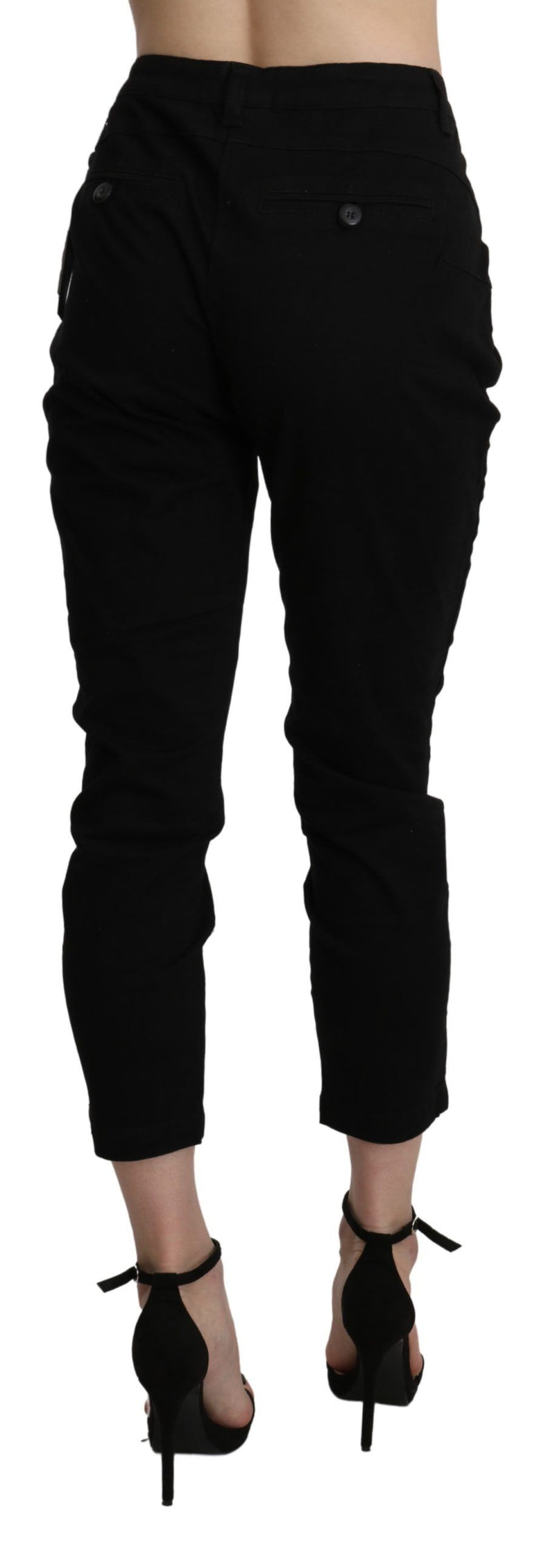 Acht Pantalon Capri Cropped Skinny Noir Taille Haute en Coton