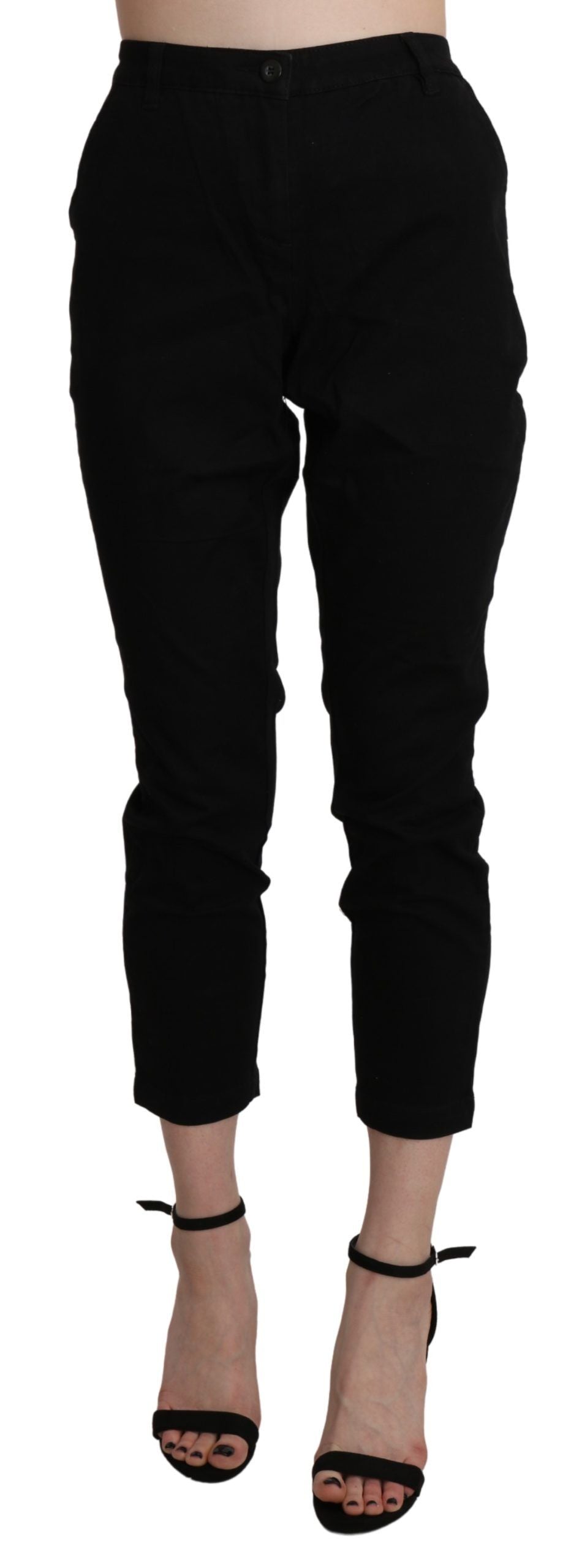 Acht Pantalon Capri Cropped Skinny Noir Taille Haute en Coton