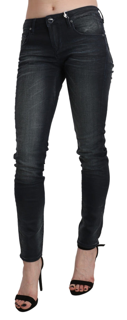 Pantalon en jean skinny noir, taille basse, effet délavé, Acht.