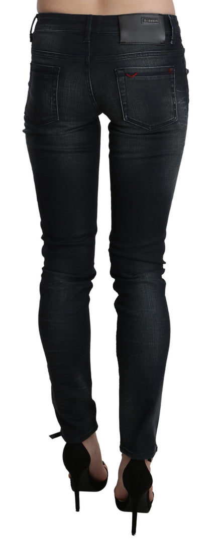 Pantalon en jean skinny noir, taille basse, effet délavé, Acht.