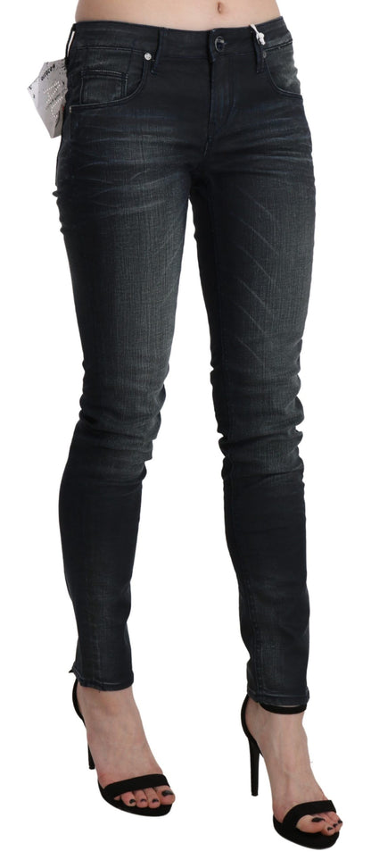 Pantalon en jean skinny noir, taille basse, effet délavé, Acht.