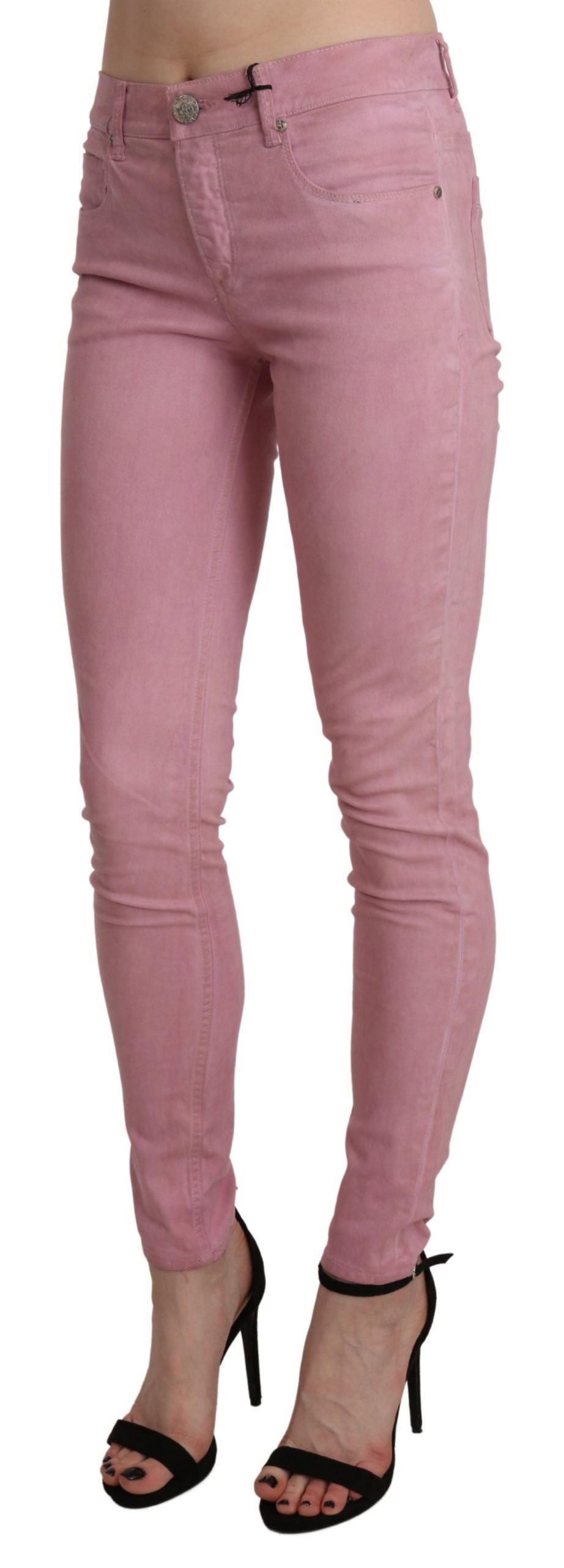 Pantalon en jean skinny extensible taille mi-hauteur rose Acht