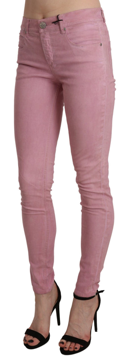 Pantalon en jean skinny extensible taille mi-hauteur rose Acht