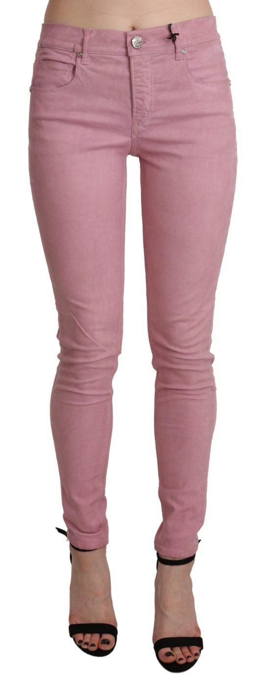 Pantalon en jean skinny extensible taille mi-hauteur rose Acht