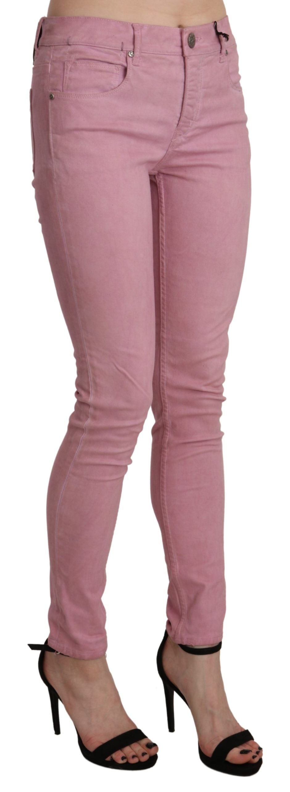 Pantalon en jean skinny extensible taille mi-hauteur rose Acht