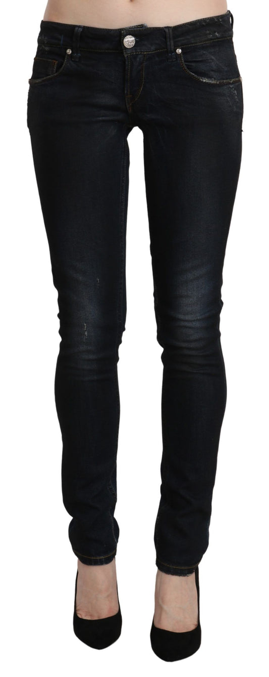 Pantalon slim en jean skinny taille basse, bleu délavé, Acht.