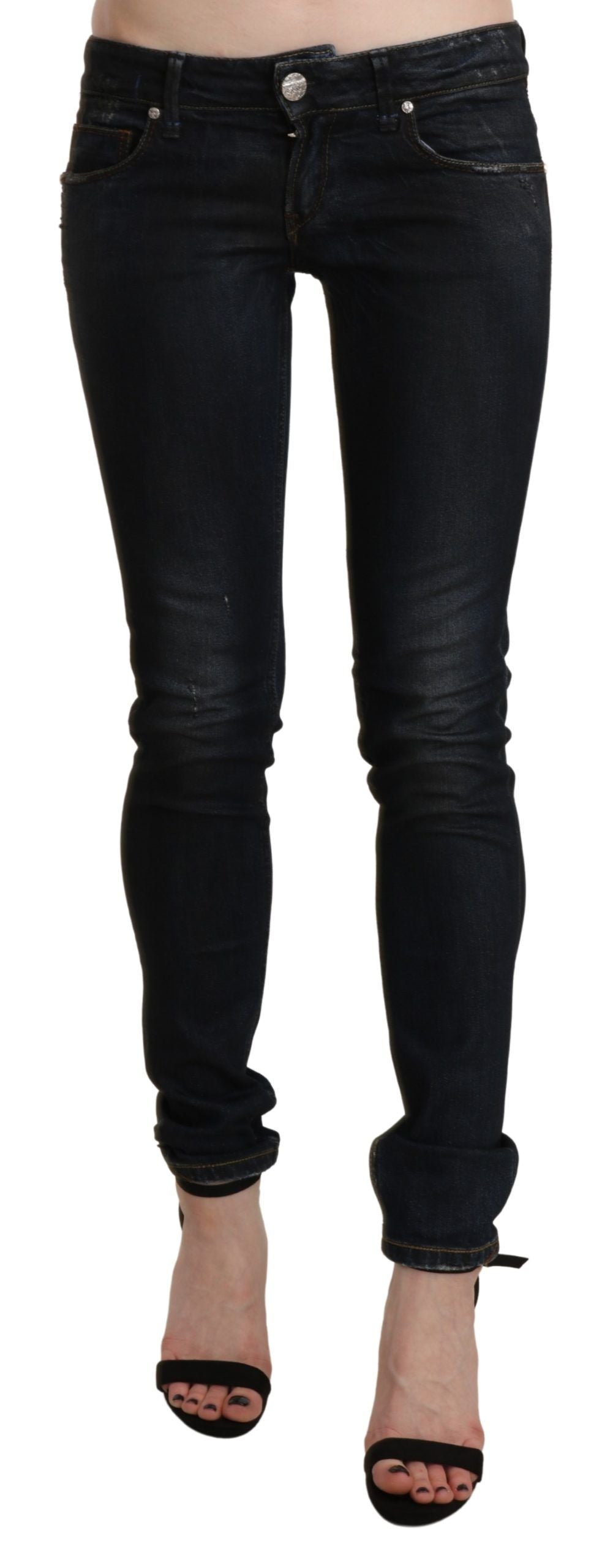 Jeans skinny en jean noir délavé taille basse Acht
