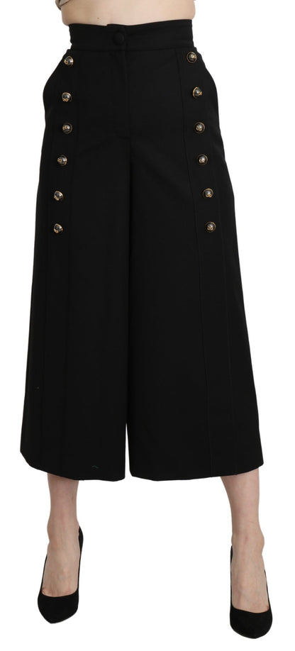 Pantalon Cropped en Laine à Pieds Large Noir de Dolce & Gabbana