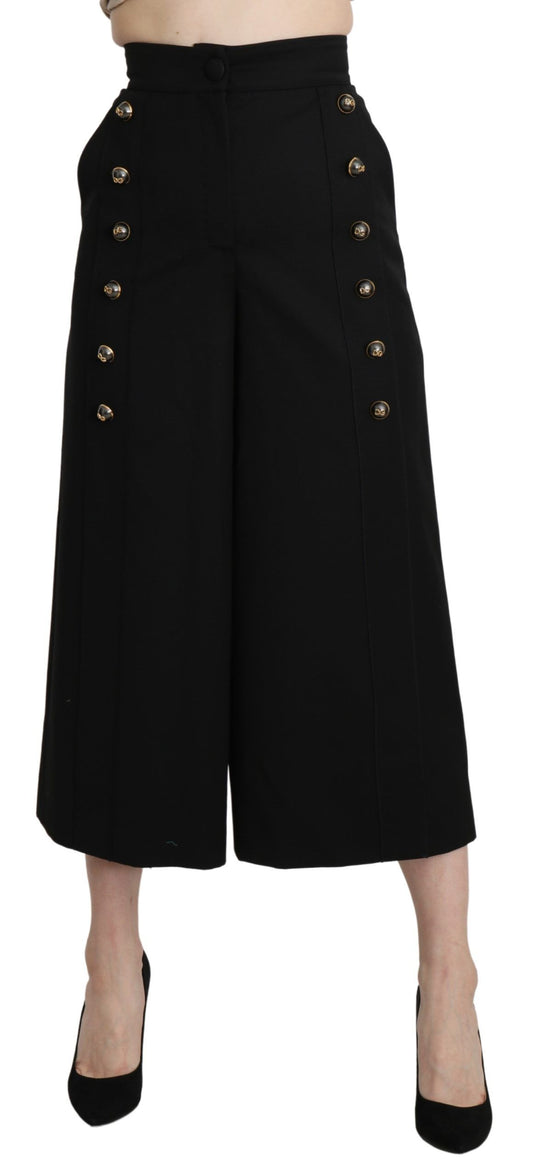 Pantalon Cropped en Laine à Pieds Large Noir de Dolce & Gabbana
