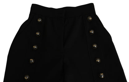 Pantalon Cropped en Laine à Pieds Large Noir de Dolce & Gabbana