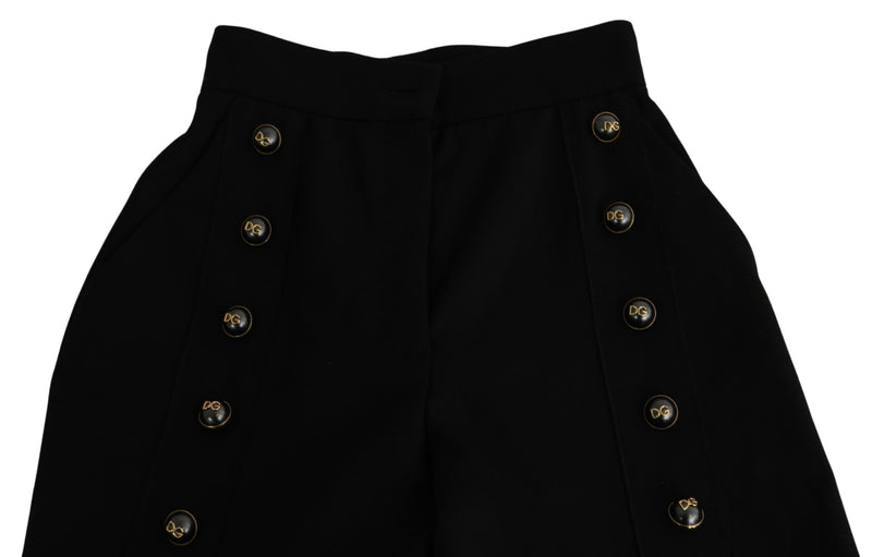 Pantalon Cropped en Laine à Pieds Large Noir de Dolce &amp; Gabbana
