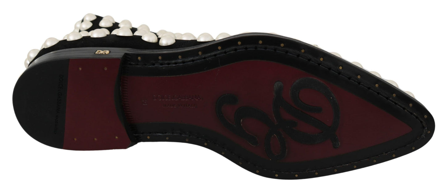 Bottines en daim noir avec perles et clous de Dolce & Gabbana