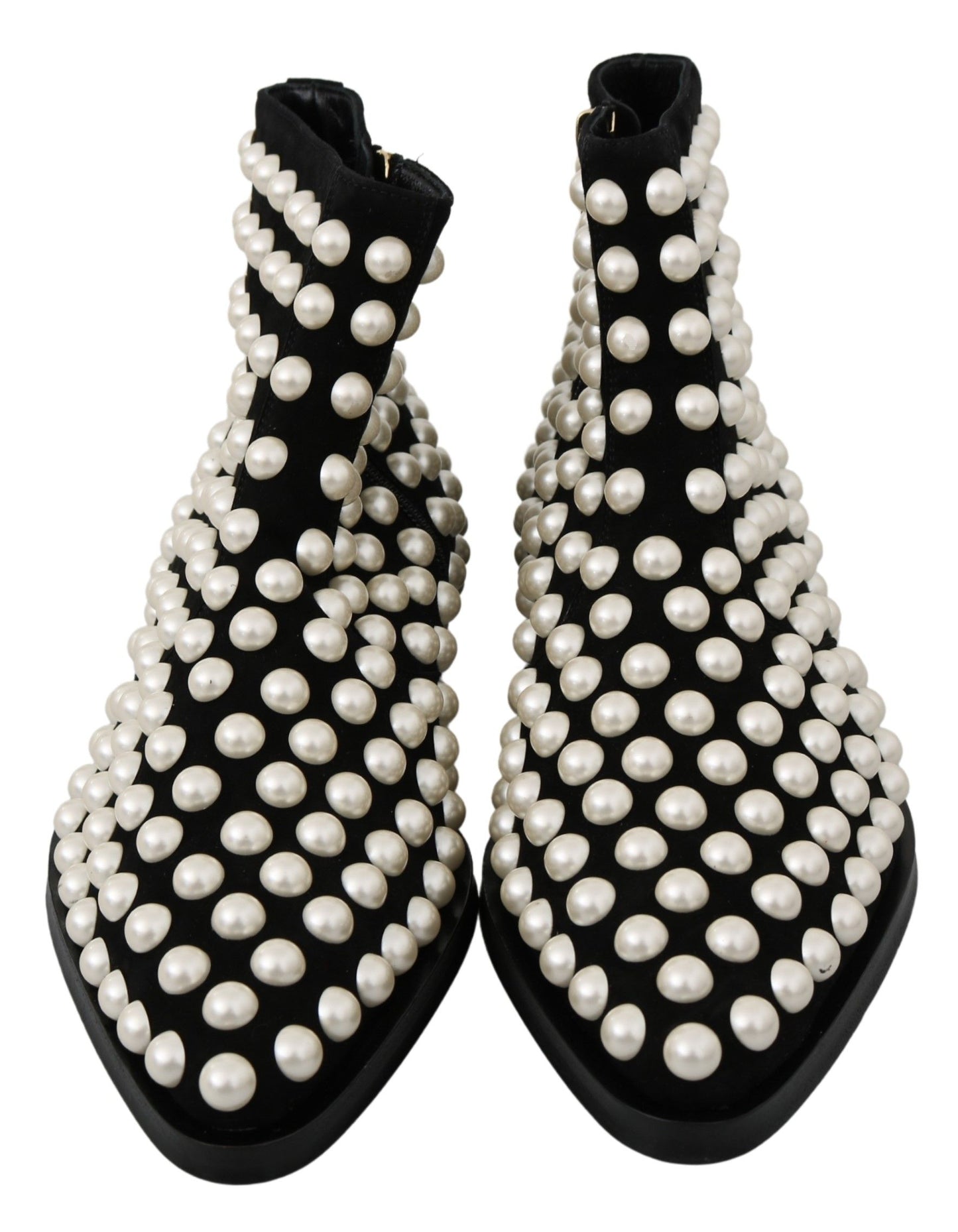 Bottines en daim noir avec perles et clous de Dolce & Gabbana
