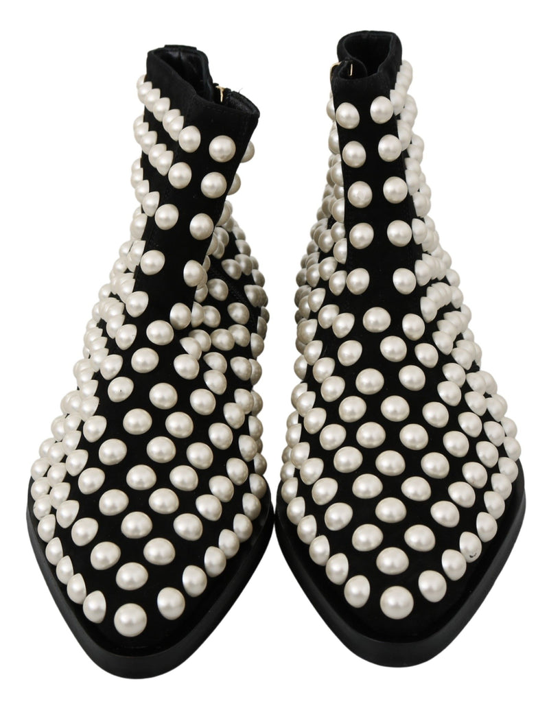 Bottines en daim noir avec perles et clous de Dolce &amp; Gabbana