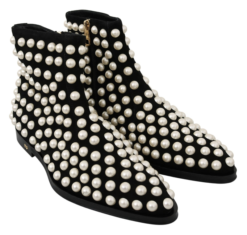 Bottines en daim noir avec perles et clous de Dolce &amp; Gabbana