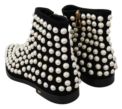 Bottines en daim noir avec perles et clous de Dolce & Gabbana