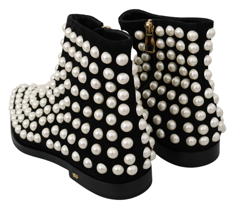 Bottines en daim noir avec perles et clous de Dolce &amp; Gabbana