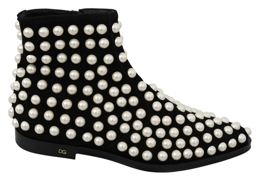 Bottines en daim noir avec perles et clous de Dolce & Gabbana