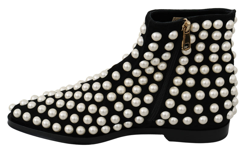 Bottines en daim noir avec perles et clous de Dolce &amp; Gabbana