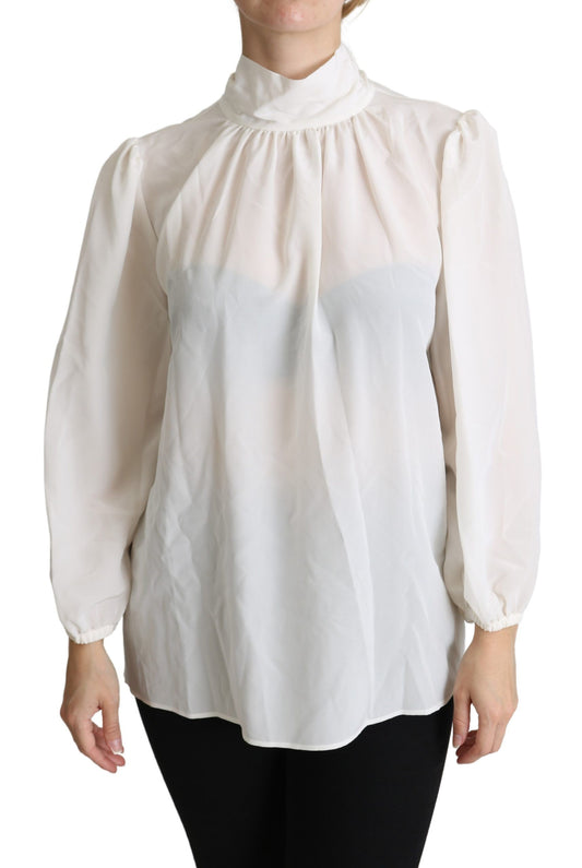 Blouse à manches longues en soie blanche avec nœud à la taille de Dolce & Gabbana