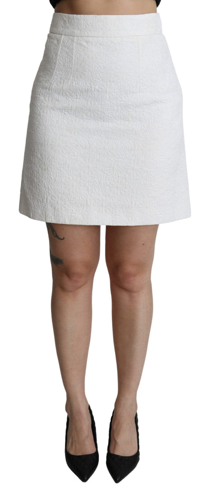 Jupe mini brocart blanche à motifs floraux et taille haute de Dolce & Gabbana