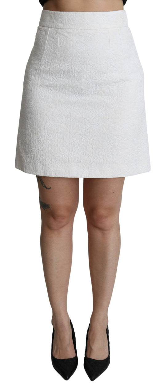 Jupe mini brocart blanche à motifs floraux et taille haute de Dolce & Gabbana