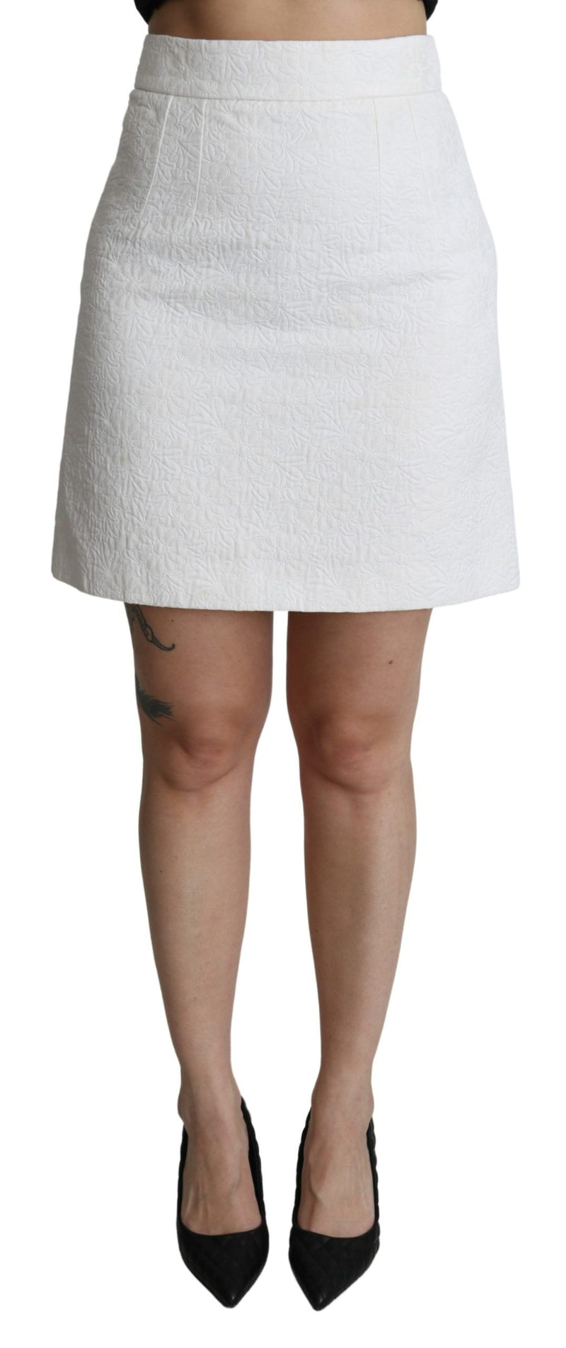 Jupe mini brocart blanche à motifs floraux et taille haute de Dolce &amp; Gabbana