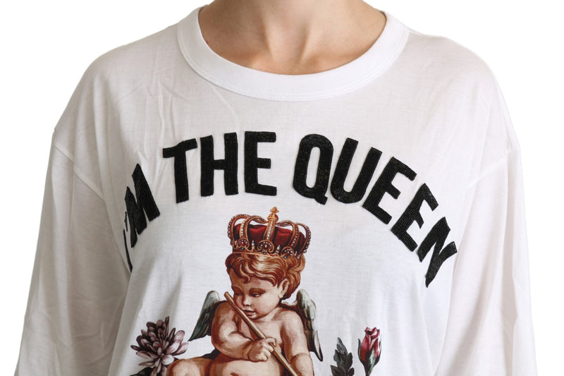 Dolce &amp; Gabbana Haut en coton blanc à col rond avec imprimé ange