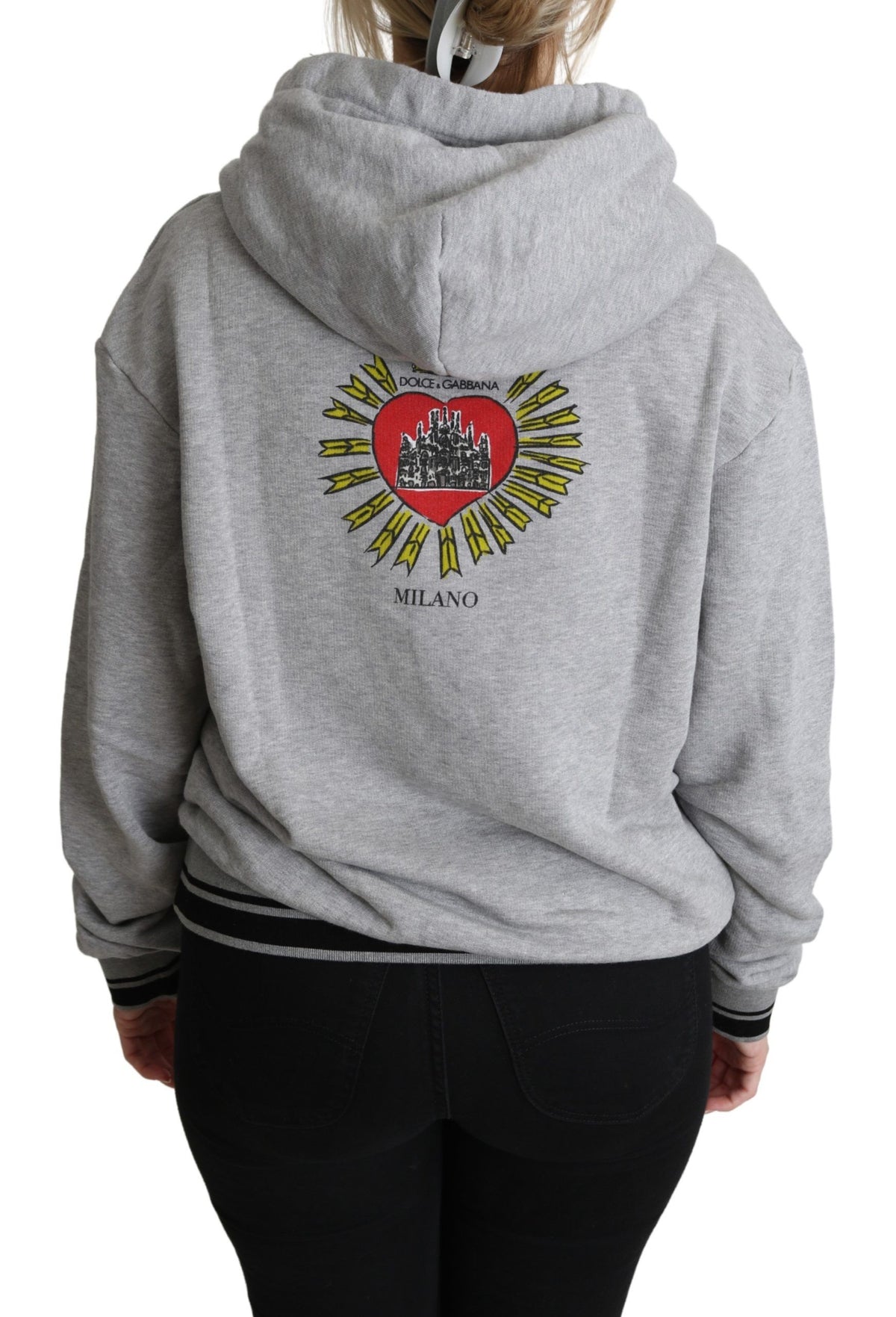 Pull à capuche gris imprimé avec logo exclusif Dolce &amp; Gabbana