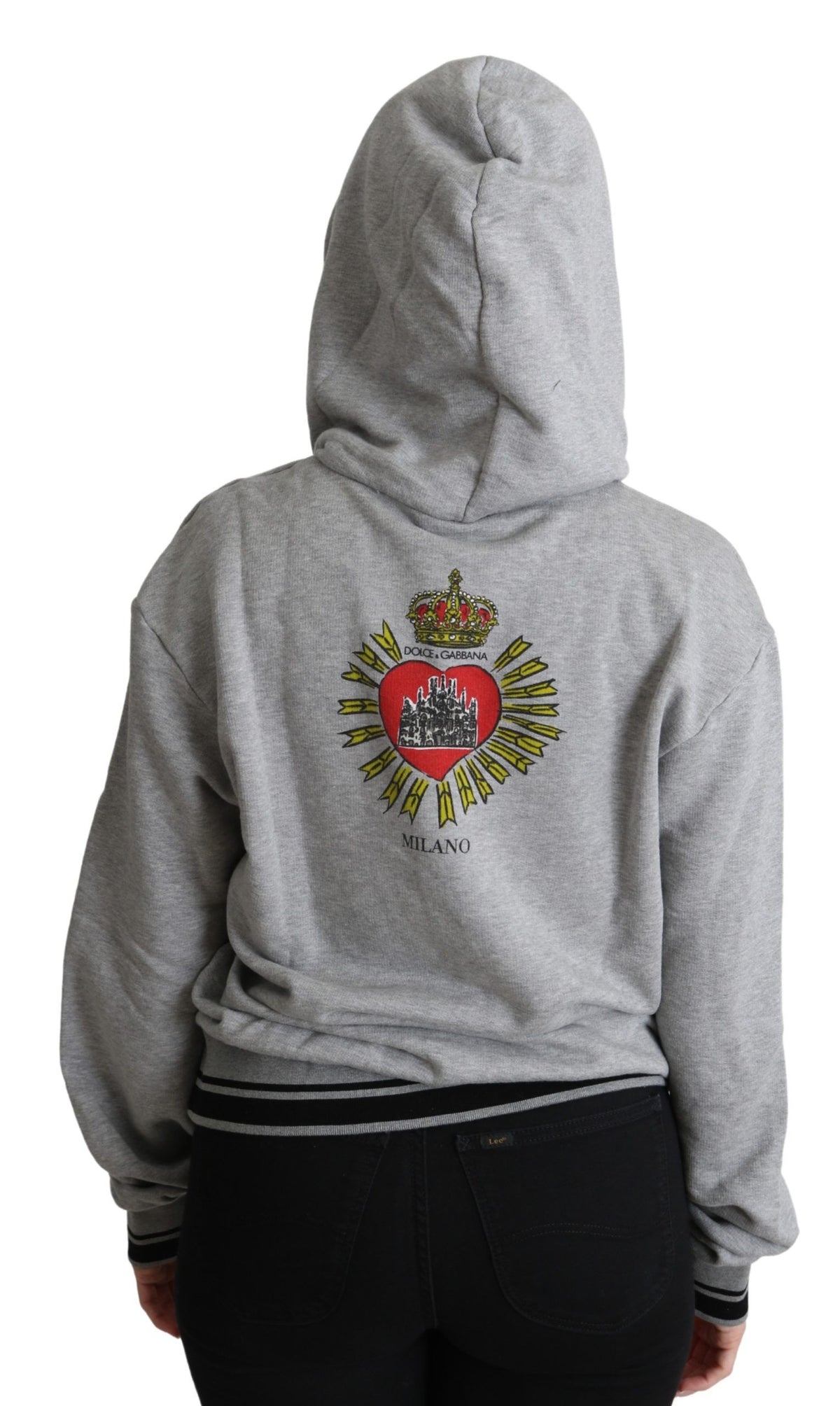 Pull à capuche gris imprimé avec logo exclusif Dolce &amp; Gabbana