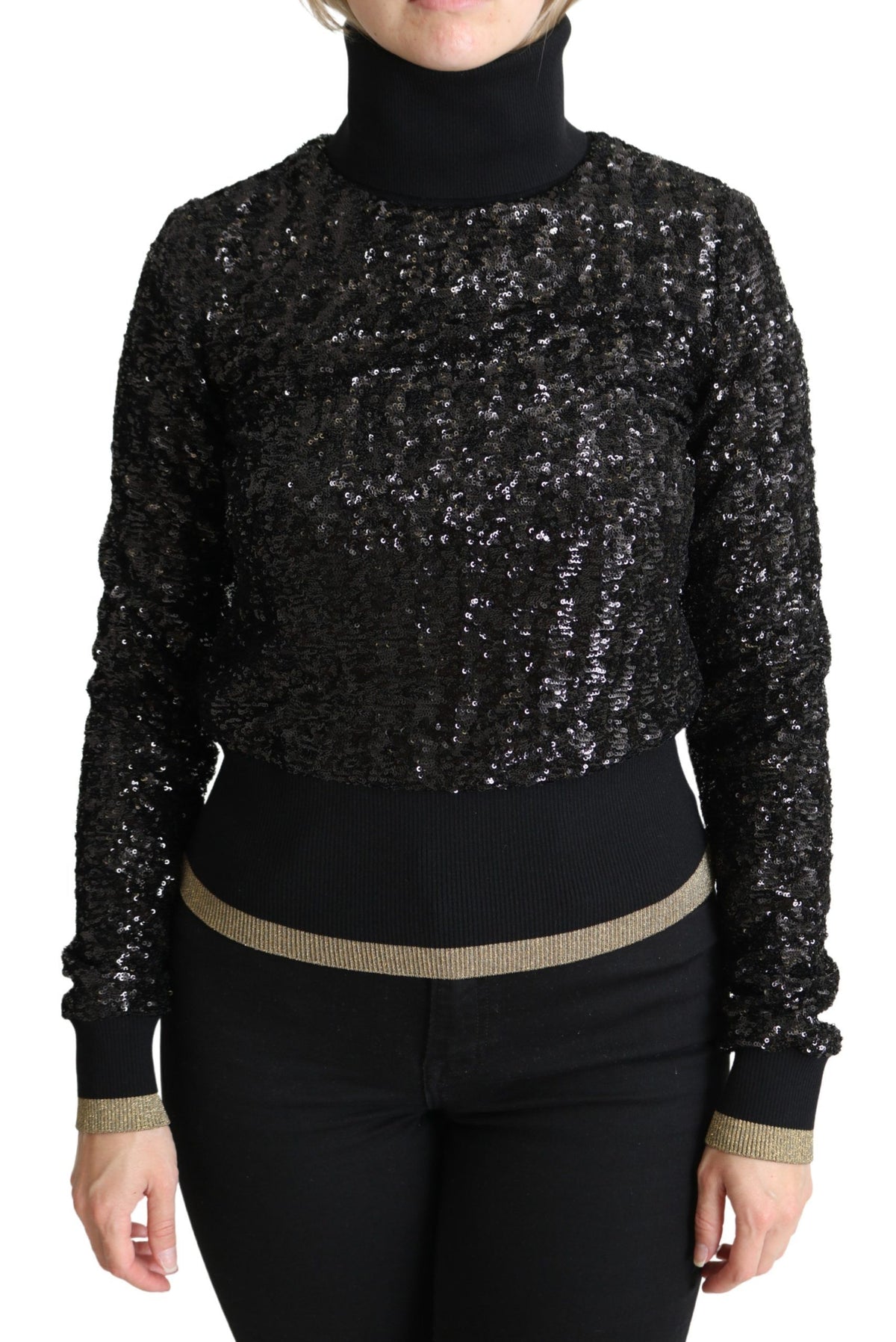 Pull col montant en tricot noir à paillettes de Dolce &amp; Gabbana