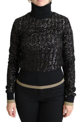 Pull col montant en tricot noir à paillettes de Dolce &amp; Gabbana