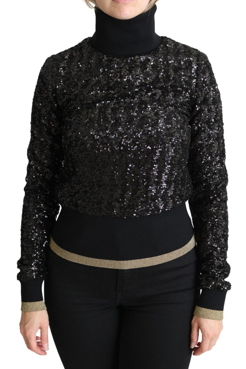 Pull col montant en tricot noir à paillettes de Dolce &amp; Gabbana