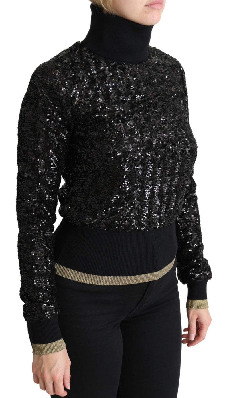 Pull col montant en tricot noir à paillettes de Dolce &amp; Gabbana