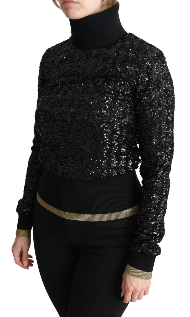 Pull col montant en tricot noir à paillettes de Dolce &amp; Gabbana